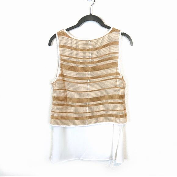 Tahari Layered Tank Sheer Crepe Cotton Knit Tan Stripe Classic Coastal Grandmo - Picture 3 of 11